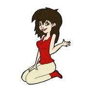 comic cartoon pretty girl waving N9