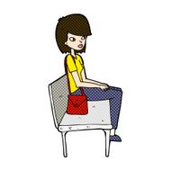 comic cartoon woman sitting on bench N3
