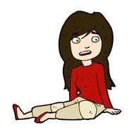comic cartoon girl sitting on floor N3