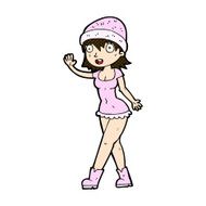comic cartoon pretty girl in hat waving N3