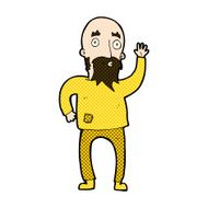comic cartoon bearded man waving N2