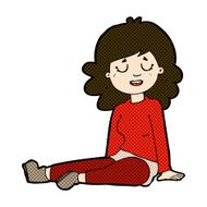 comic cartoon happy woman sitting on floor N5