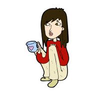 comic cartoon woman sitting with cup of coffee N3