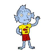 comic cartoon waving fish boy N3