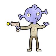 comic cartoon alien with ray gun N3