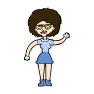 comic cartoon waving woman wearing spectacles N3