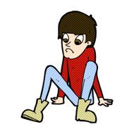 comic cartoon boy sitting on floor