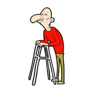 comic cartoon old man with walking frame N3
