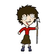 comic cartoon crazy woman with spear N3