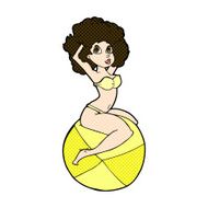 comic cartoon pin up girl sitting on ball N3