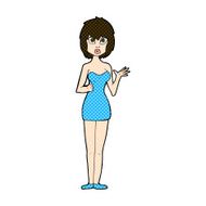 comic cartoon confused woman in cocktail dress N3