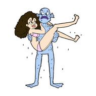 comic cartoon swamp monster carrying woman in bikini N3