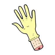 comic cartoon hand with rubber glove N2