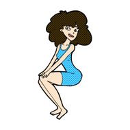 comic cartoon sitting woman in dress N3