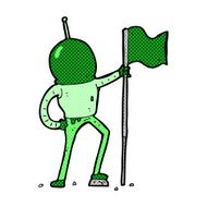 comic cartoon astronaut planting flag N3