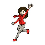 comic cartoon woman waving dressed for winter N3