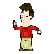 comic cartoon man giving peace sign N14
