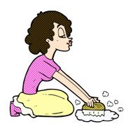 comic cartoon woman scrubbing floor N2