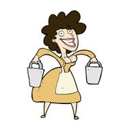 comic cartoon milkmaid carrying buckets N3
