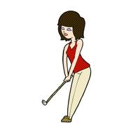 comic cartoon woman playing golf N6