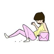 comic cartoon woman leaning on package box N3