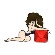 comic cartoon pin up woman with box N3