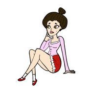 comic cartoon attractive woman sitting thinking N3