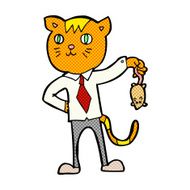 comic cartoon business cat with dead mouse N3