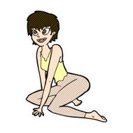 comic cartoon happy woman sitting on floor N6
