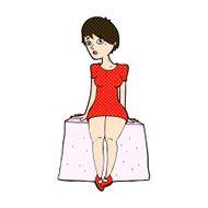 comic cartoon curious woman sitting N2