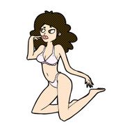 comic cartoon woman in underwear looking thoughtful N3