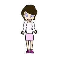 comic cartoon happy woman shrugging shoulders N5