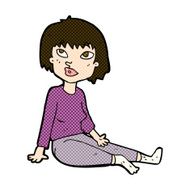 comic cartoon woman sitting on floor N3
