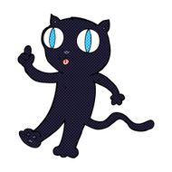 comic cartoon black cat with idea
