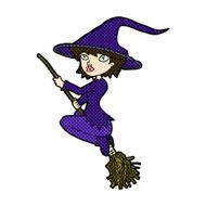 comic cartoon witch riding broomstick N4