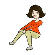 comic cartoon happy woman sitting N5