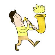 comic cartoon man blowing saxophone N2