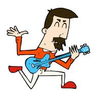 comic cartoon man playing electric guitar N6