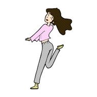 comic cartoon happy girl kicking out leg N3