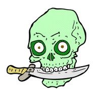 comic cartoon pirate skull with knife in teeth N3