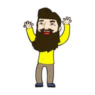 comic cartoon happy bearded man waving arms N3