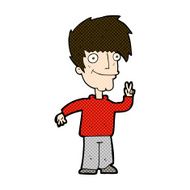 comic cartoon man giving peace sign N17