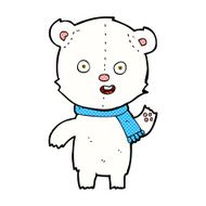 comic cartoon waving polar bear cub with scarf