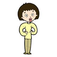 comic cartoon woman gesturing at self N9