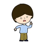 comic cartoon unhappy boy giving peace sign N3