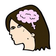 comic cartoon female head with brain symbol N6