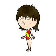 comic cartoon woman in swimsuit shrugging shoulders N3