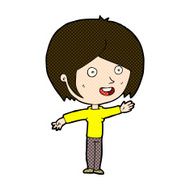 comic cartoon happy girl waving N3