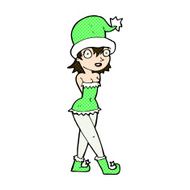 comic cartoon woman in christmas elf costume N3