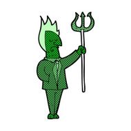 comic cartoon devil with pitchfork N8
